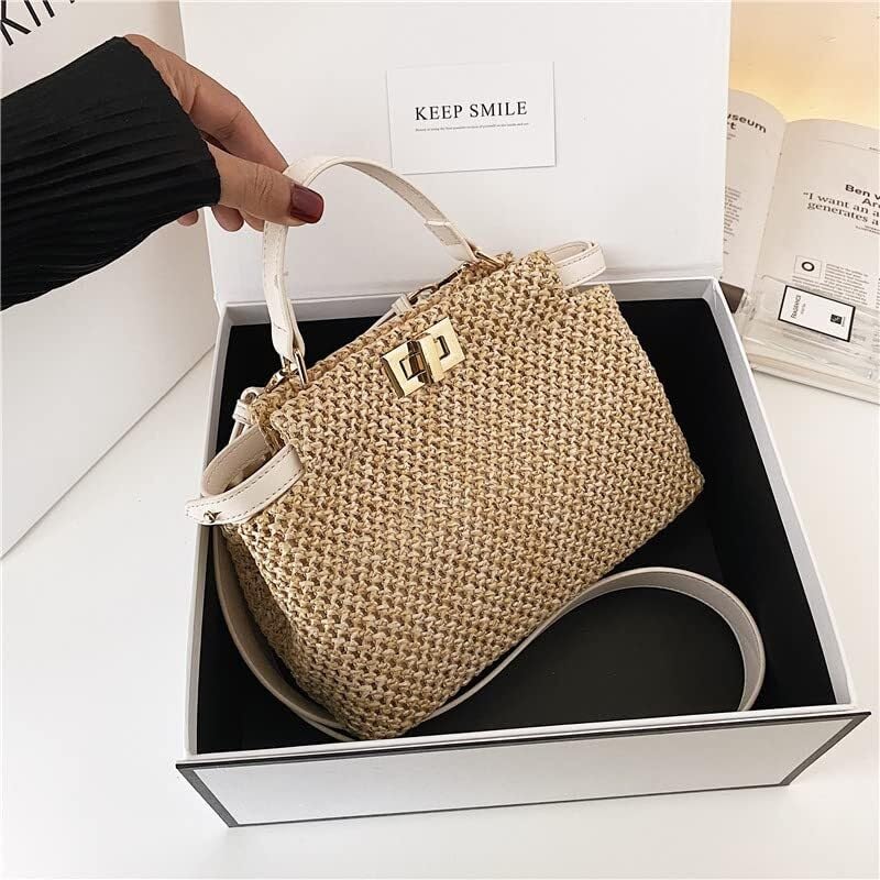 Summer Beach Bag Mini Tote Straw ShoulderChic Handbag Satchel Crossbody Clutch Purses Woven Straw Bag for Women2