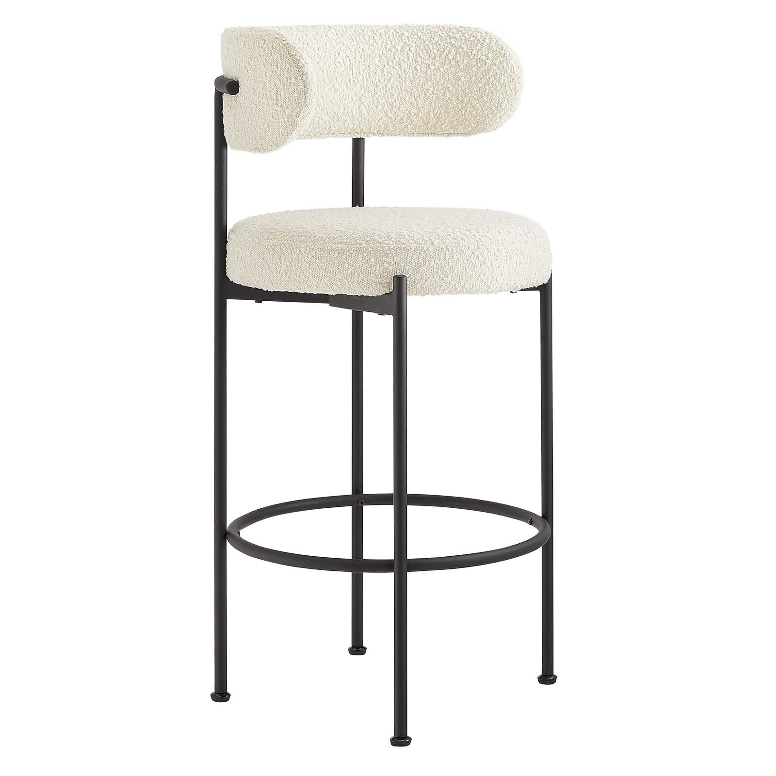 modway eei-6520-ivo-blk albie boucle fabric bar stools - set of 2, ivory black