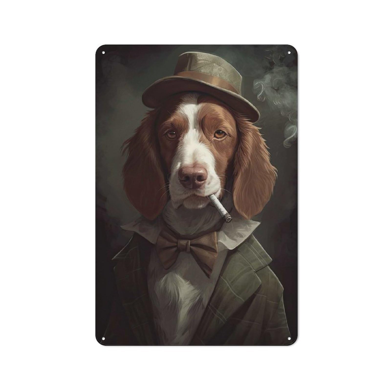 Junmoney Brittany Spaniel Gangster Kitchen Metal Sign With Design 30X20cm, Cosy Kitchen Wall Decor For Bakery, Diner, Cafe Or Family Room