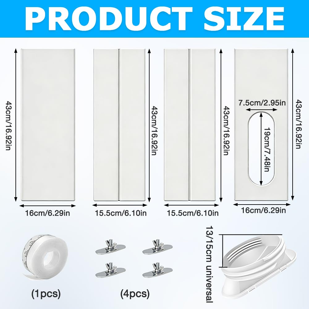 Kit di Sfiato per Finestra del Condizionatore, 4 Pezzi Guarnizione Finestra Condizionatore Kit, Kit Di Sfiato Portatile, Condizionatore d'Aria Portatile Windows Vent Kit, 13/15 cm