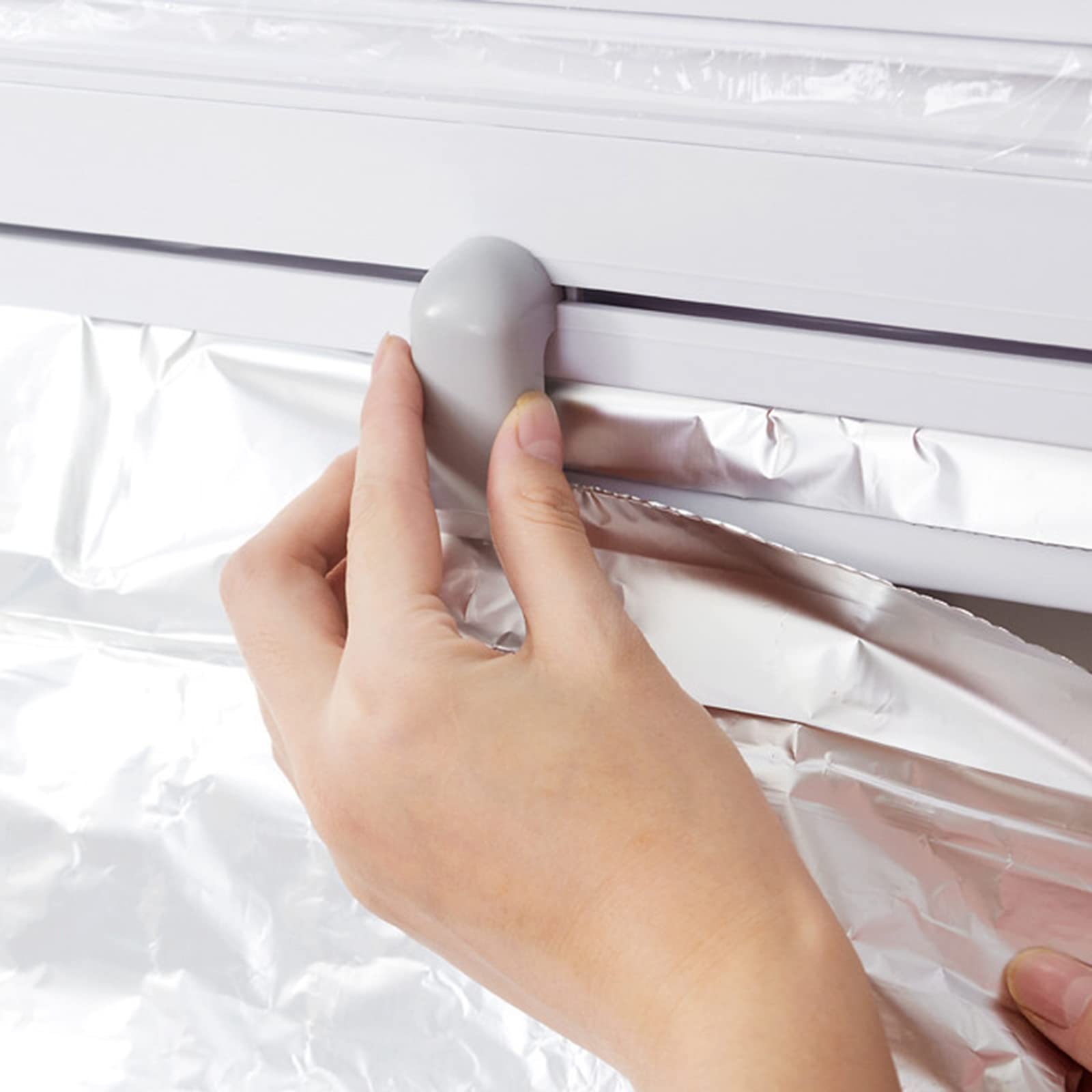 Organisateur d'emballage en plastique 6 en 1 avec coupe-papier, distributeurs de nourriture, machine de découpe d'emballage en plastique non poreux fixée au mur, adaptée aux emballages d'aliments, de