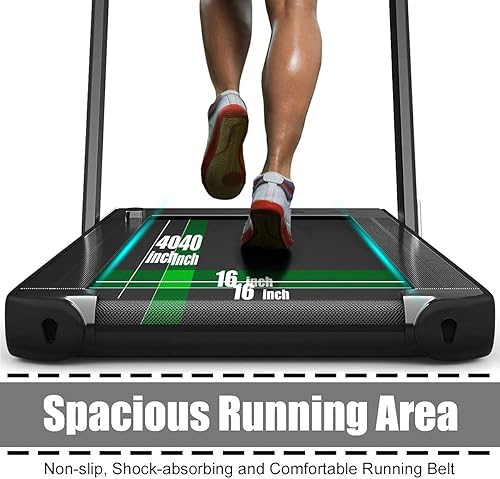 Miniatura 4 de GYMAX - Caminadora plegable 2 en 1, caminadora eléctrica para colocar debajo del escritorio de 2.25 HP, máquina de correr portátil, caminadora plana