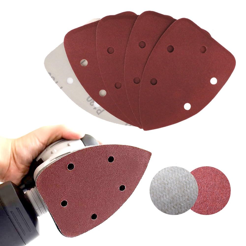 MACHSWON Triangular Sanding Paper,Triangle Oscillating Multi Tool,Hook and Loop Sanding Pads,40 Grits 5 Holes, 5pcs - Image 3