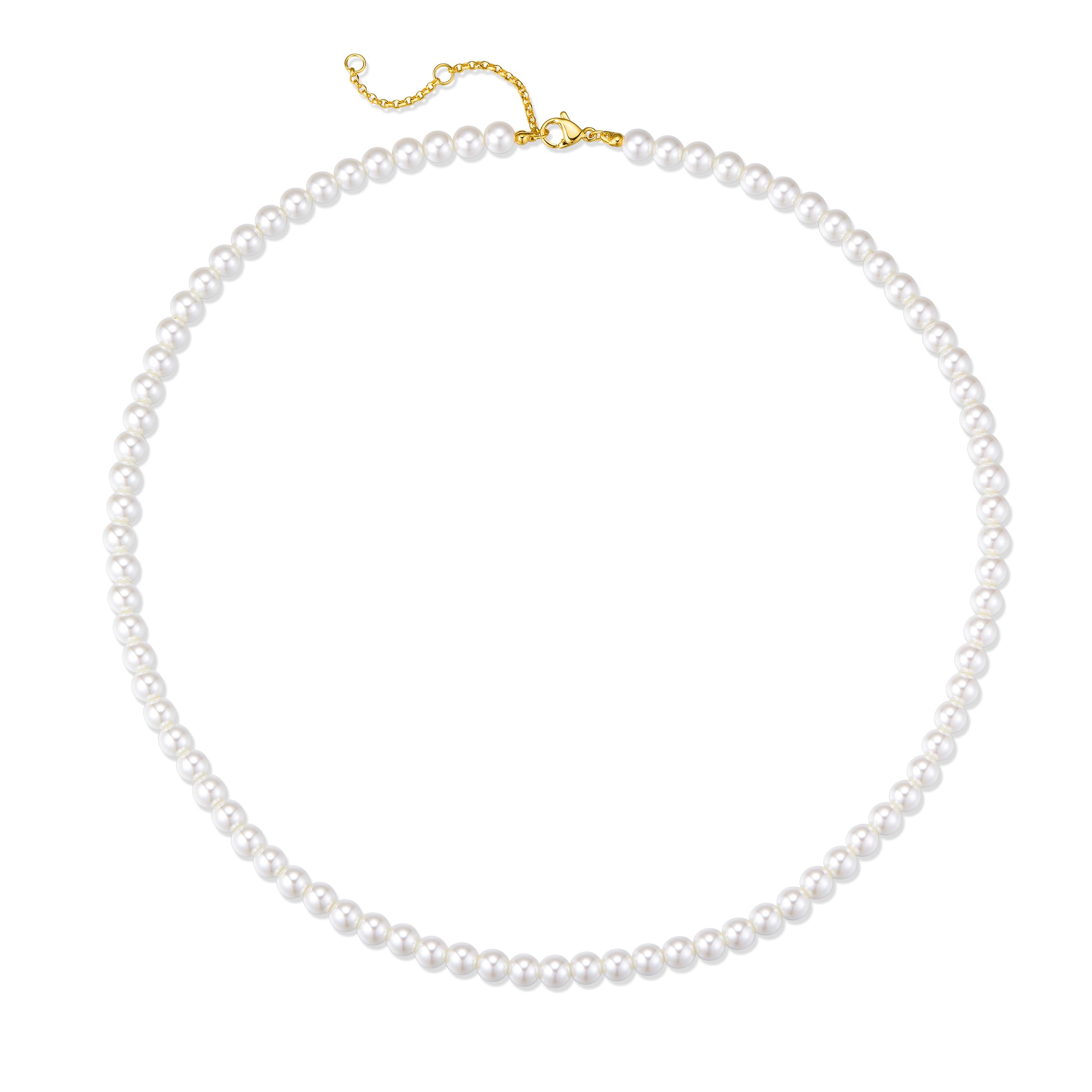 FetteroPearl Choker Dainty Adjustable Necklace - 14K Gold Plated Cultured Tiny Chain Delicate Mother's Valentine Jewelry for Women (Pearl Necklace)