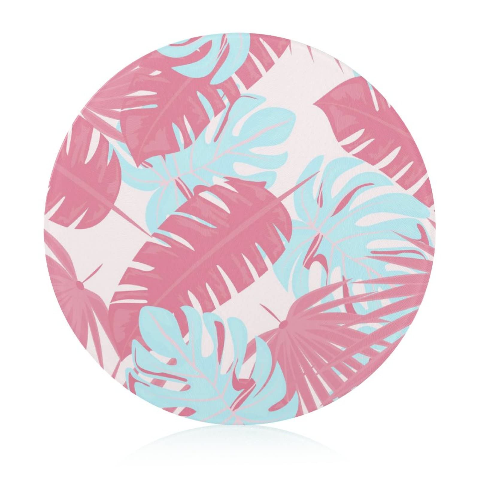 Planche à découper en verre premium plateau décoratif élégant feuilles roses 20cm