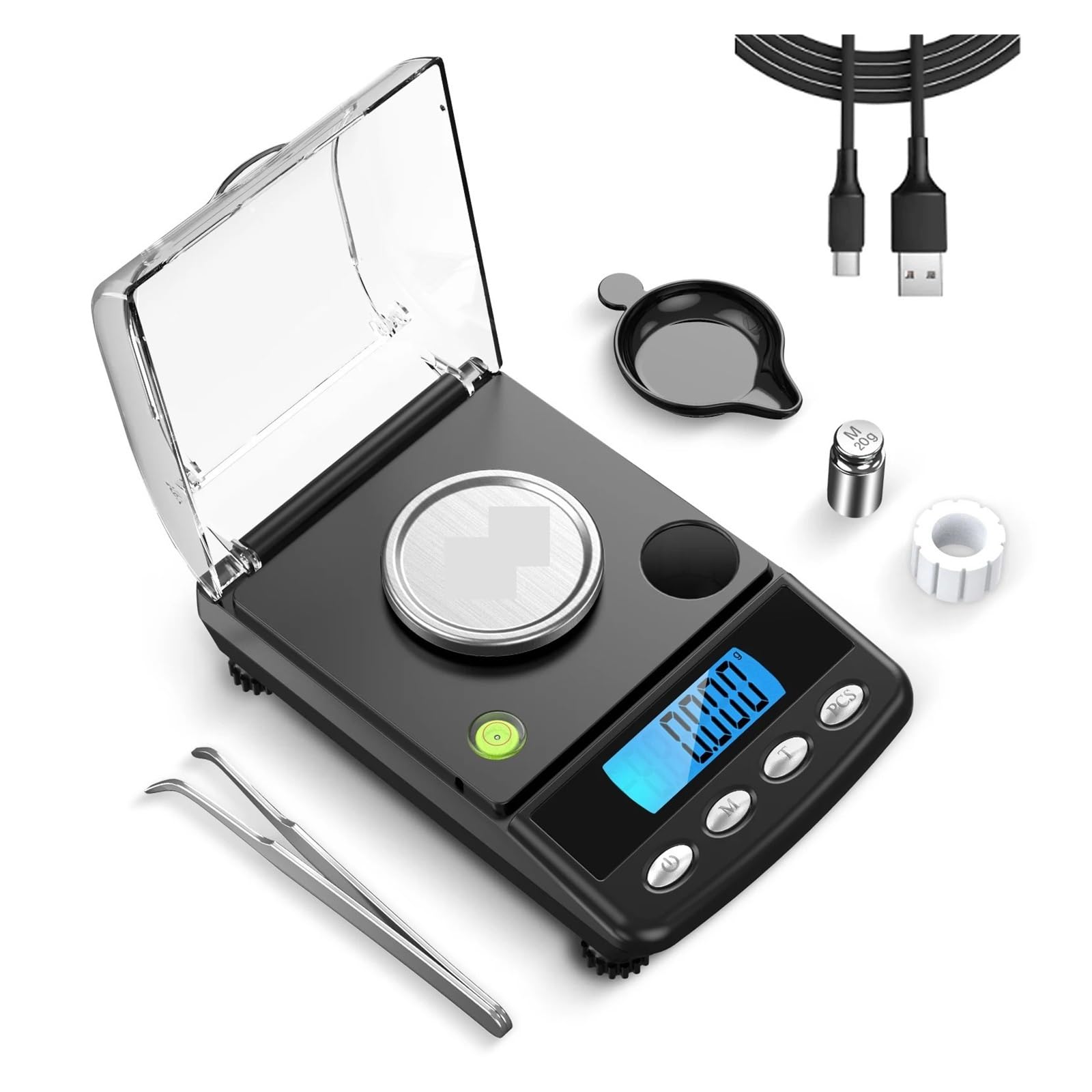 Bascula Precision Báscula de Cocina Báscula de joyería digital de precisión de 0,001 g, báscula electrónica alimentada por USB de 20 g, mini balanza de laboratorio LCD, báscula electrónica de 0,001 g