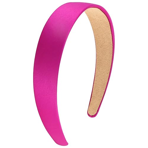 Wecoe Diadema rosa intenso de 1.2 pulgadas de ancho de satén de seda para mujer, antideslizante, a la moda, para el regreso a clases, banda para el
