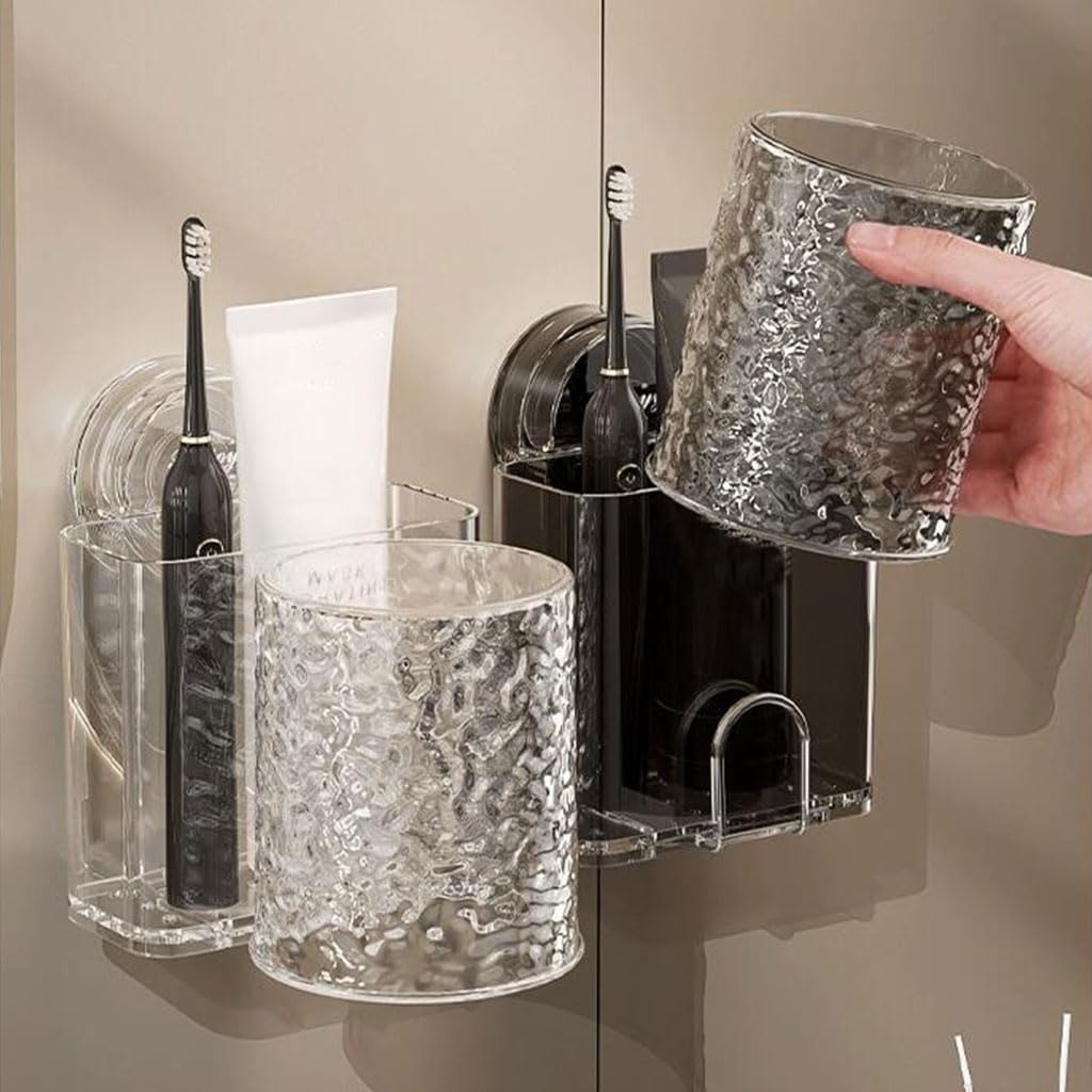 Set portaspazzolino a Ventosa da Parete Set Organizer in plastica per Tazze da Bagno Dispenser per mensole domestiche di Grande capacità