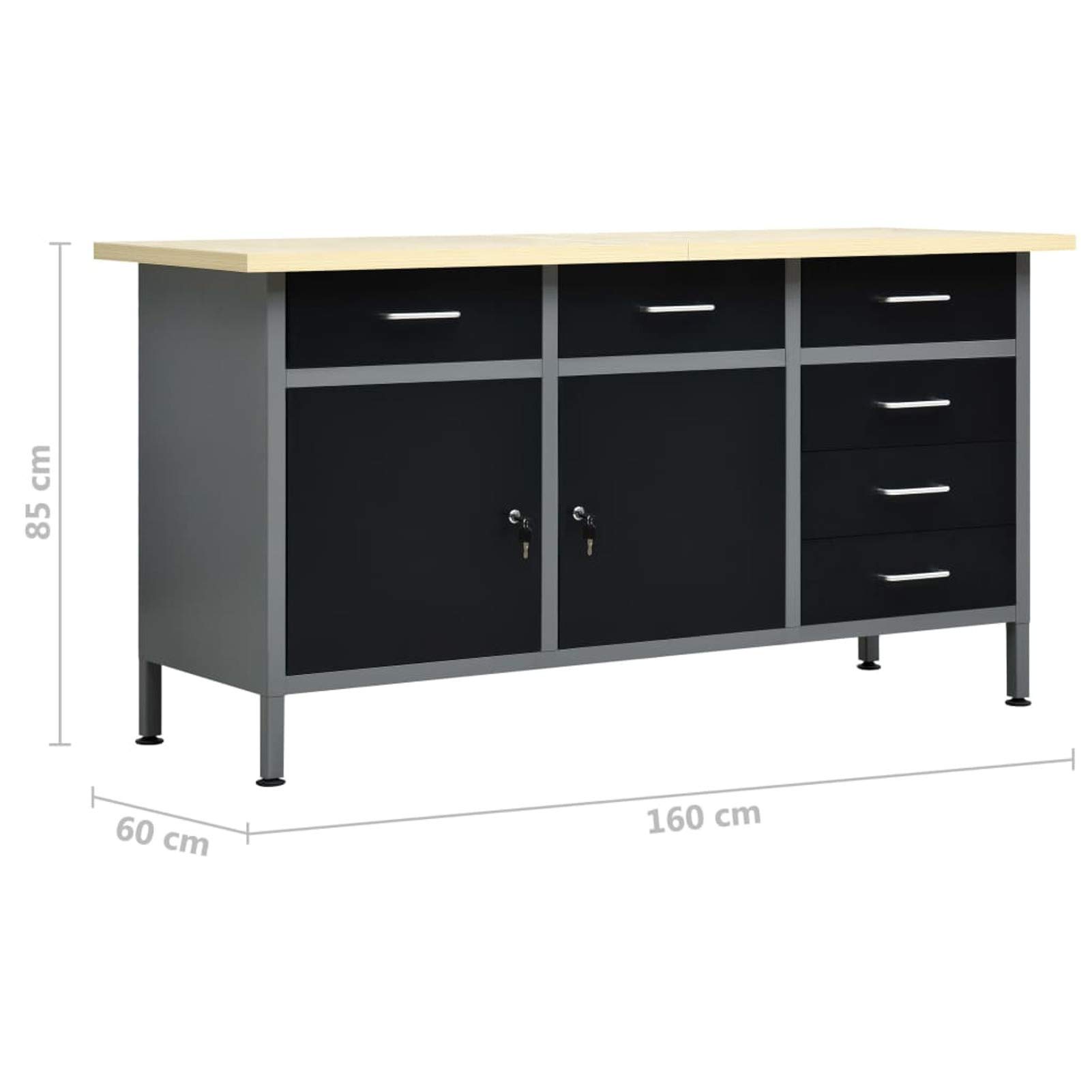 BaraSh Banco de Trabajo de Acero Negro 160x60x85 cm Banco De Trabajo Taller Mesa Taller