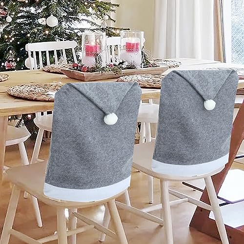 CHOTONIC 4 Pack Santa Claus Hat Christmas Chair Covers, Non-Woven Grey Hat Dining Chair Slipcovers Christmas Chair Back Covers Kitchen Chair Covers for Christmas Holiday New Year Decoration
