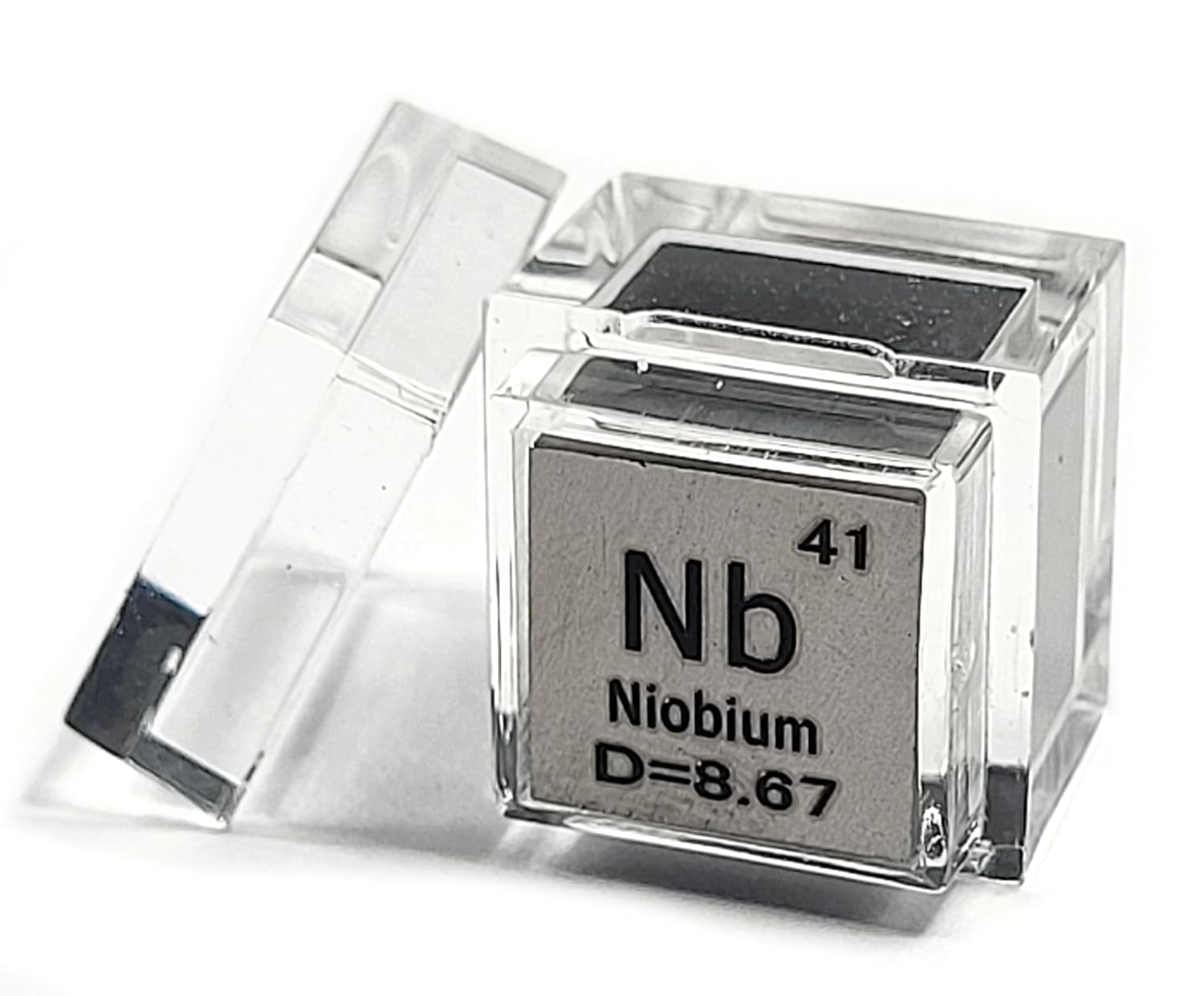 0.39" 10mm Niobium Metal Cube Nb up to 99.9% Pure Periodic Table Element Engraved Density Collection Science Education Display Block Cube + Acrylic Case Box - 1PC — image 1