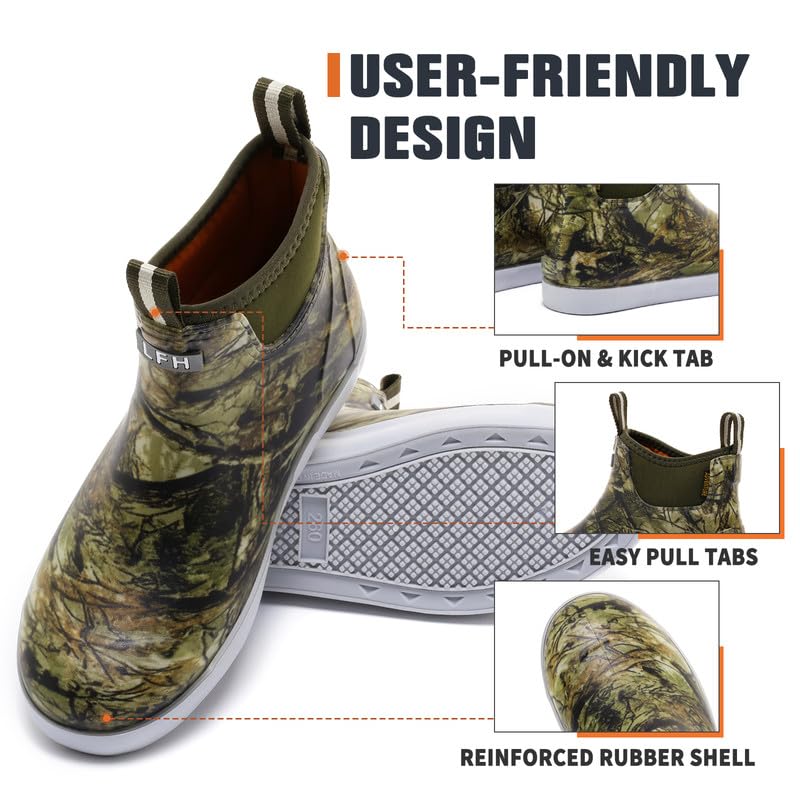 Image of Mens Deck Boots, Saltwater Fishing Booties Rubber Waterproof Ankle Rain Boots, High-performance Footwear Chelsea Boots for Gardening Fishing Boating Camping Sailing