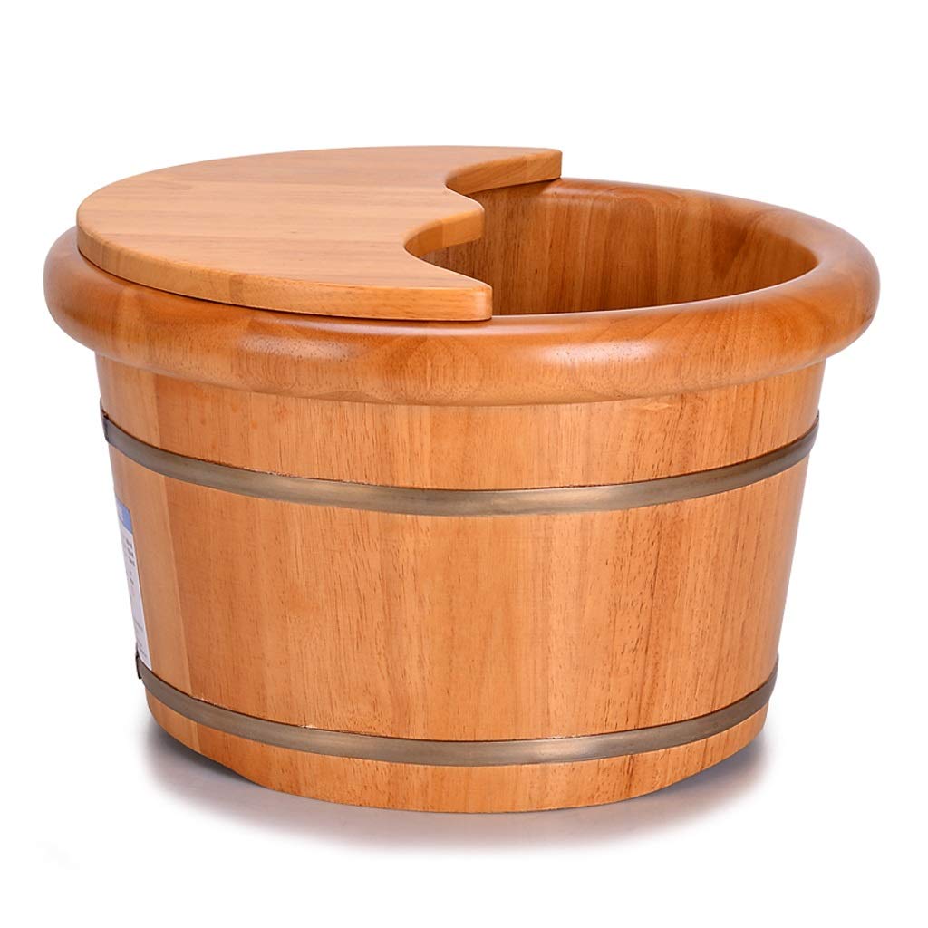 Fußbad, Spa-Fußbadewanne, dickes, stabiles Spa-Becken aus Holz für Pediküre und Massage, perfekt zum Einweichen müder und schmerzender Füße, großer Fußbadeeimer und Einweichs,Yellow Wood Color+cover