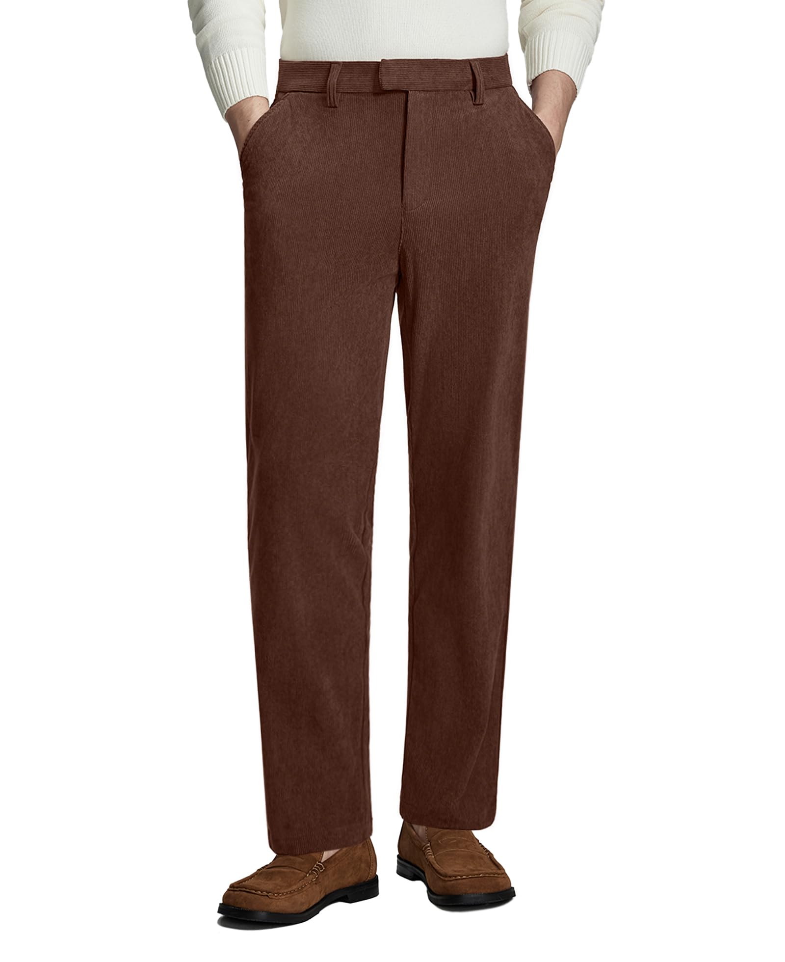 Susclude Mens Lightweight Corduroy Dress Pants Slim Fit 30 32 34 Old Money Vintage Stretch Work Casual Business