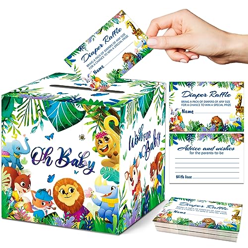 KiDEPOCH Diaper Raffle Game: Safari Diaper Raffle Tickets with Holder Box, 50 PCS, Baby Shower Party Decorations, Safari & Woodland Animals Theme, All Ages