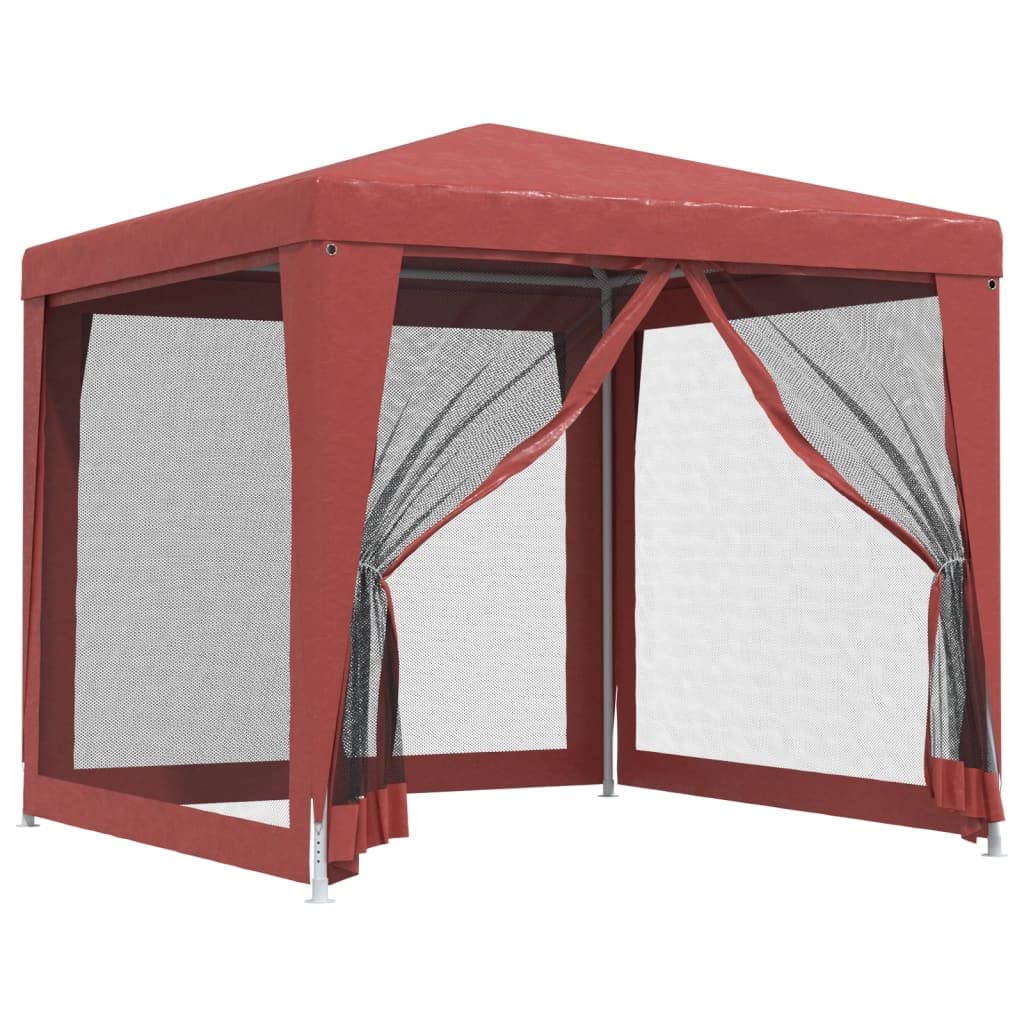 vidaXL Party Tent with 4 Mesh Sidewalls Outdoor Garden Camping Gazebo Pavilion Marquee Canopy Shelter Event Wedding Tent Red 2.5x2.5 m HDPE