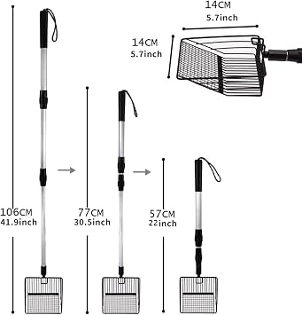 Cleaning Tool - Coop Rake Poop Shovel, Extendable Waste Scoop for Cat Litter Goat Stall, Durable Metal Frame, Easy Scrape Functionality, Livestock Care Equipment, Stable Use