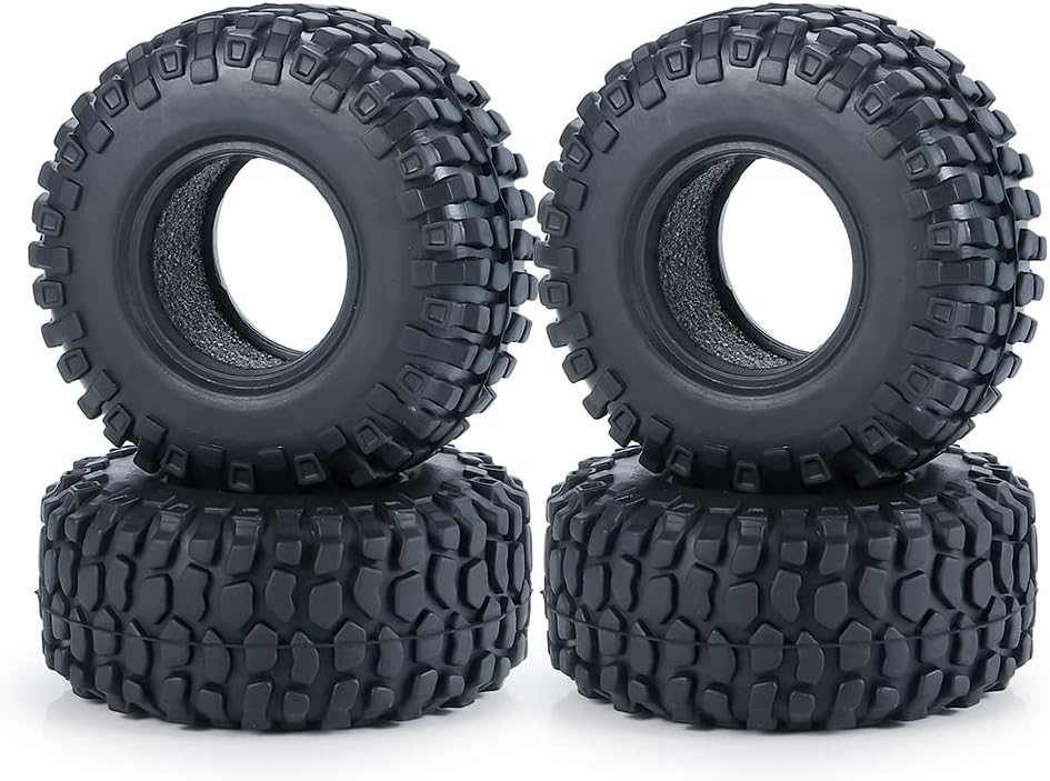 RCLIONS 4pcs Rubber Micro 1" RC Wheel Tyres Tires for 1/24th Axial SCX24 AXI00001,AXI00002,AXI90081 Deadbolt RC Crawler Truck Car (54mm)
