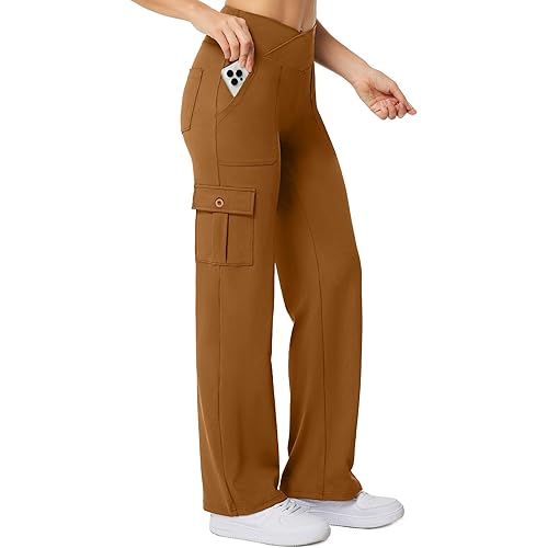 Casei Women's Wide Leg Yoga Pants with 6 Pockets Stretchy Cargo Work Dress Pants High Waisted Travel Scrub Trousers