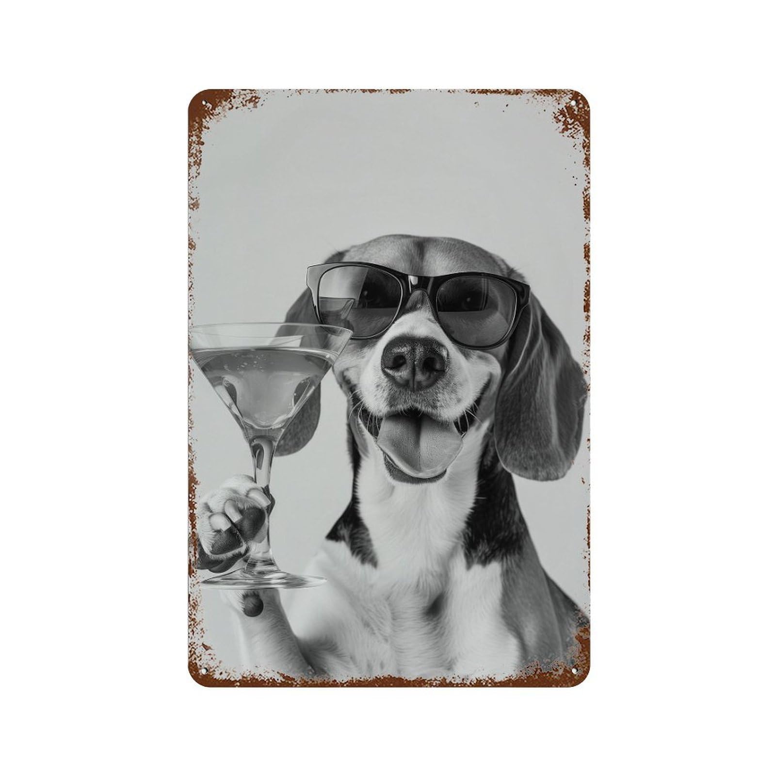 xiaoxiaoshen Beagle Cocktail Print Wall Decor Art Metal Tin Poster Modern Home Decor Art Home Bar Shop Decorations Vintage Sign 30x20cm