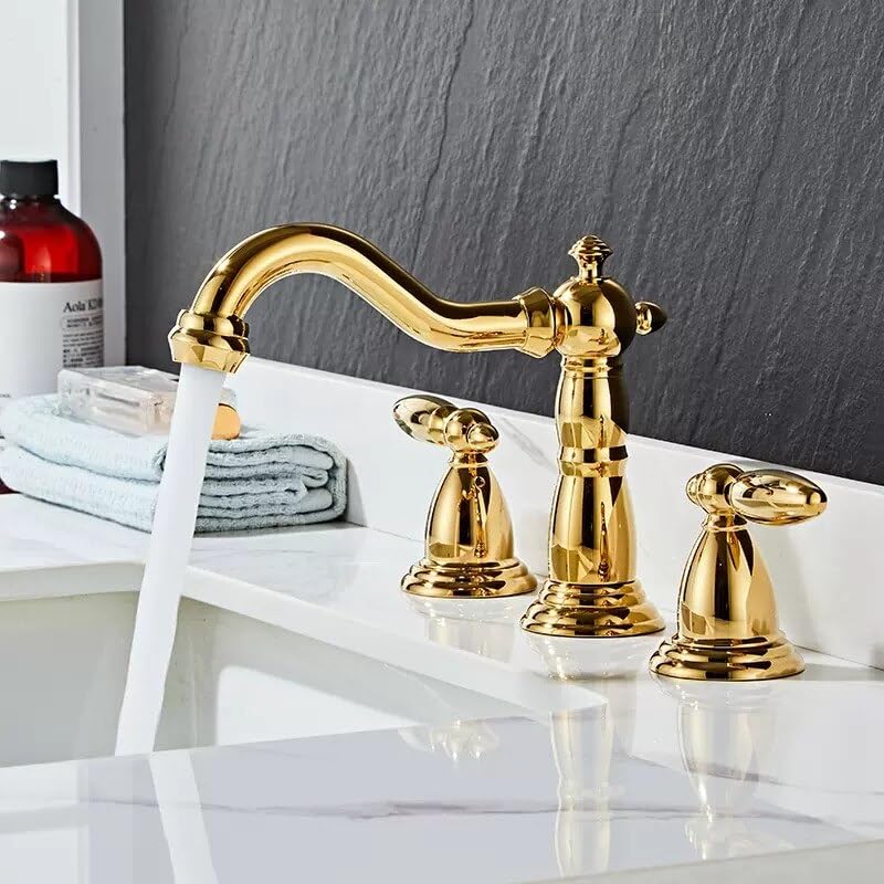 Robinet de lavabo en laiton or rose à 3 trous pour salle de bain rétro