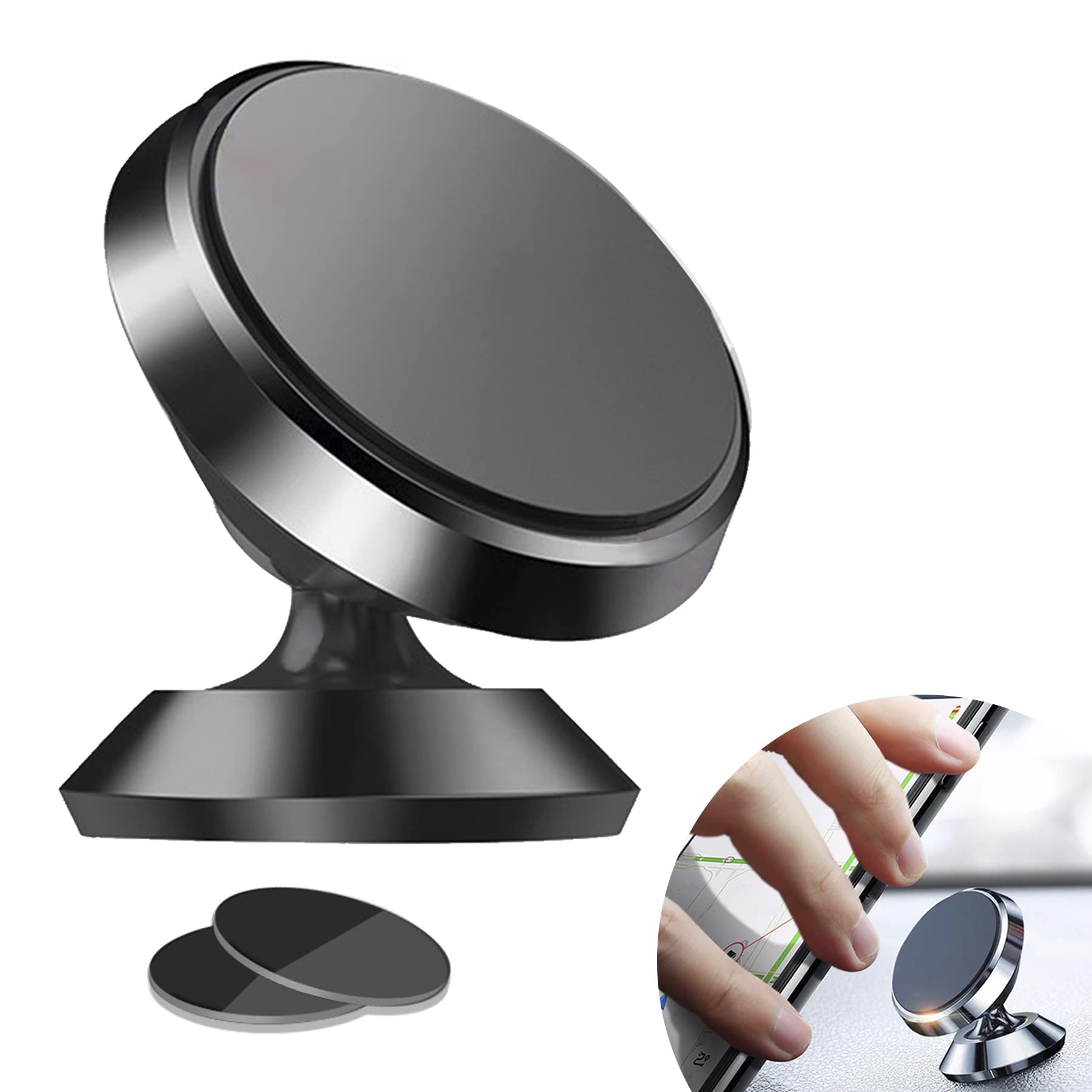 Dashboard Phone Holder for Car, Compatible with iPhone, Samsung, Smartphones, 360 Free Rotation, Strong Magnetic Attraction, Heat Resistant Base