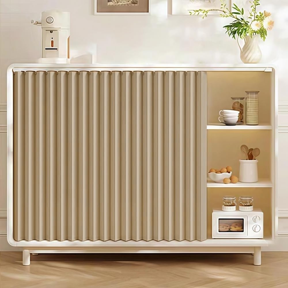 Maßgefertigte, Faltbare Schrankvorhänge mit Gleitschienen für Kleiderschränke, Bücherregale und Lagerschränke.-Light Brown- W80cmxH180cm