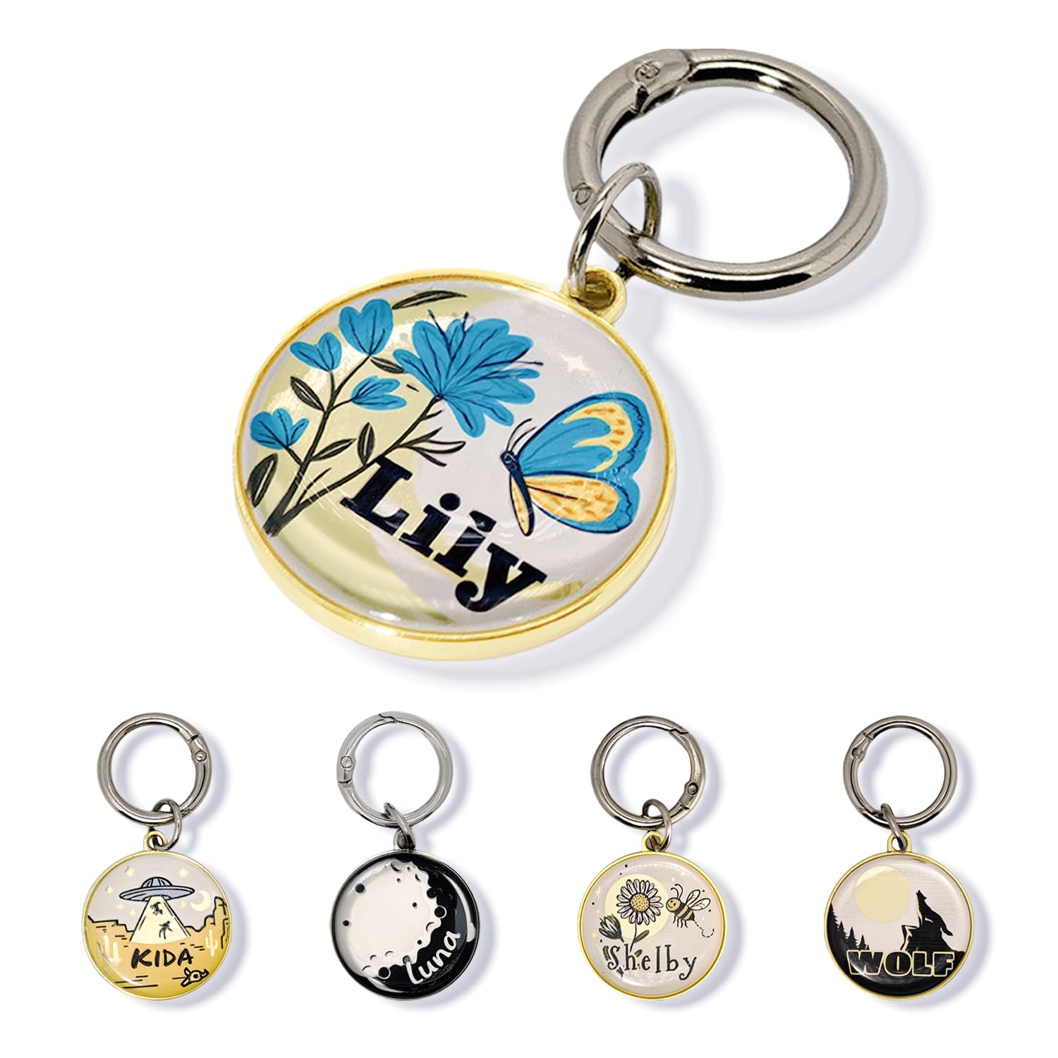 Customizable Reflective Waterproof Pet ID Tag with Engraved Name & Contact Info, Durable Rustproof Metal Lightweight Design for Dogs Cats, Gold &