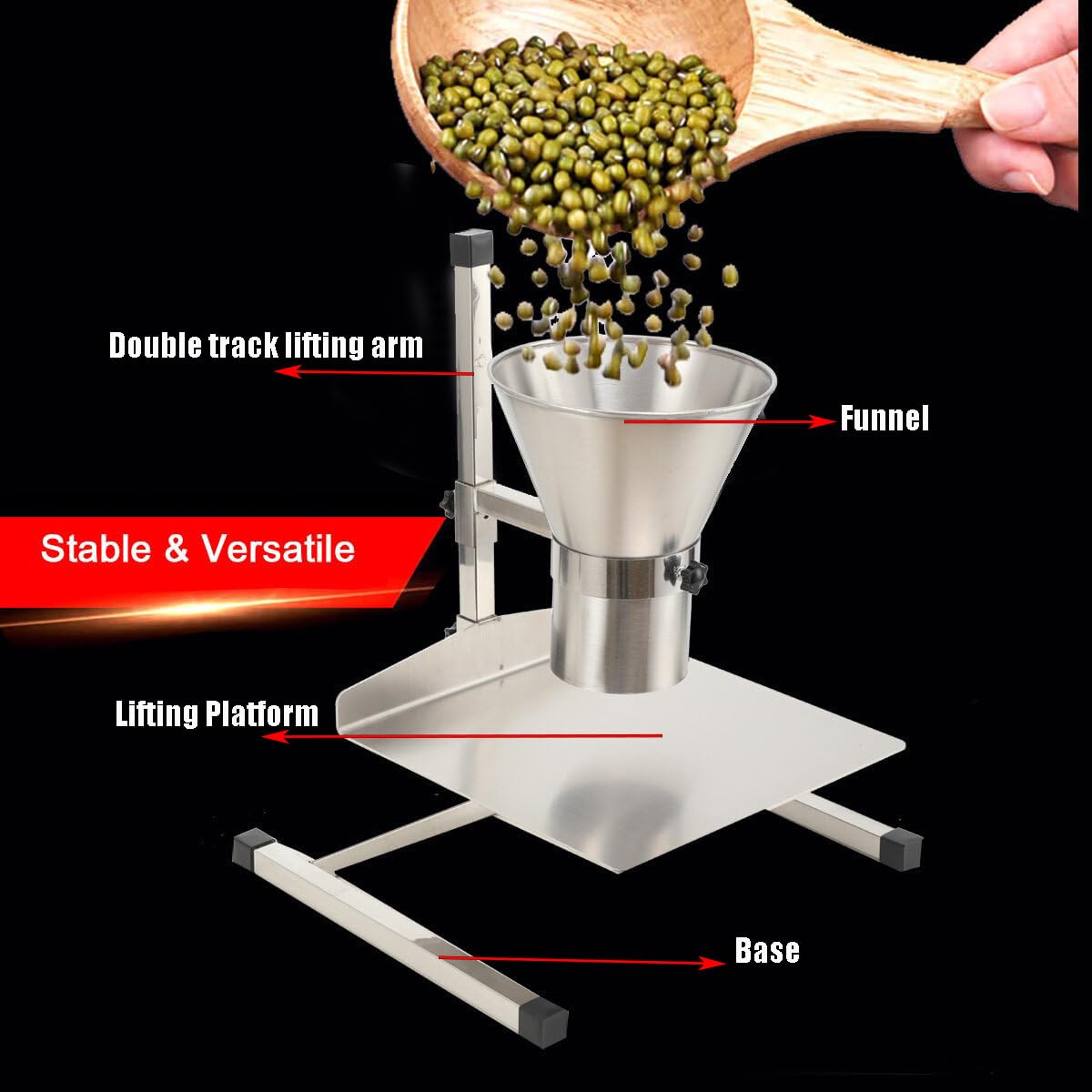 Powder Paste Liquid Granule Dispenser Funnels, Stainless Steel Funnels with Support Stand Dispensing Funnel Stainless Steel Feeding Hopper for Powder Paste Liquid and Granule 4 in