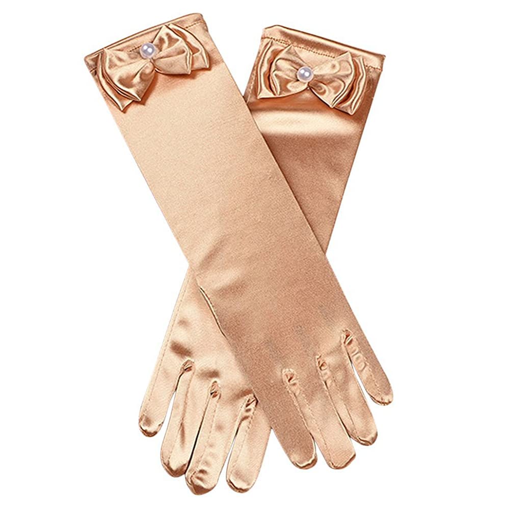 L-Peach Kids Satin Bowknot Formal Gloves Girl's Princess Costume Gloves for Bride Party Halloween Christmas Cosplay โ image 1