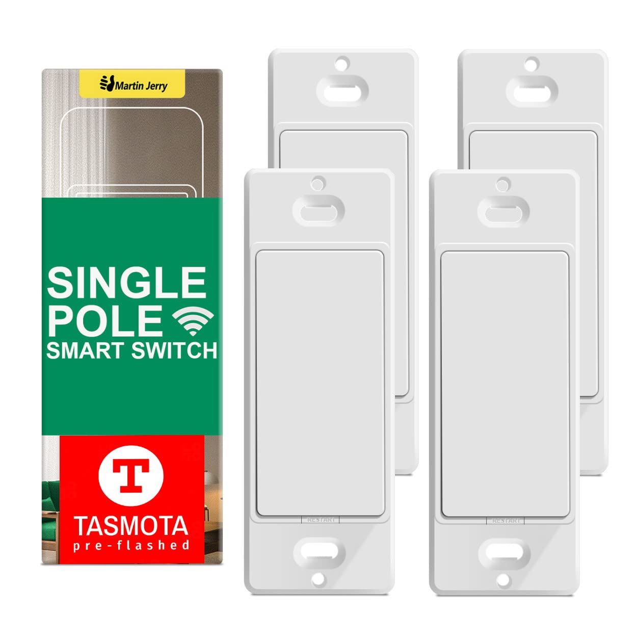 TASMOTA Smart Switch by Martin Jerry | ESP8266 2.4GWiFi, Smart Light Switch for Home Assistant | WiFi Smart Home Devices, Compact Design, 4 Pack