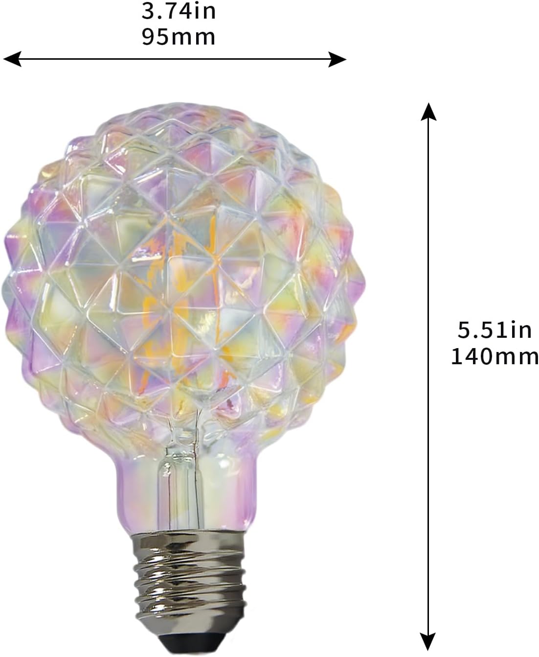 2 Pack Vintage LED Edison Bulb G30 G95 6W Dimmable LED Filament Bulb Colorful Pineapple Shaped Bulb 2700K Warm White E26 for Bedroom, Dining Room, Bar, Coffee Shop