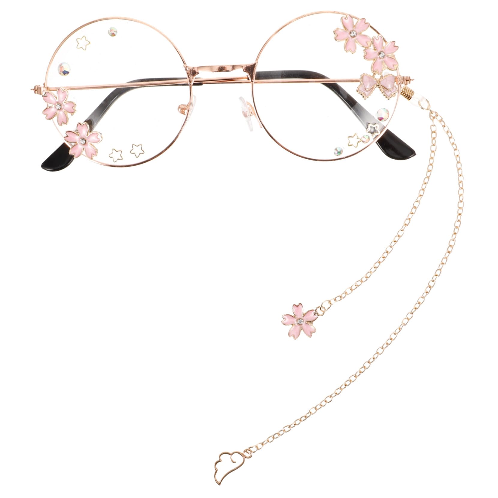 MUCKLILY Kawaii Eyeglasses with Chain for Adults Cosplay Party Accessories Cute Eyewear for Women Lightweight Comfortable Frames Stylish Glasses for Fun Events