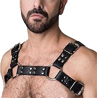 Goobester Adjustable PU Leather Chest Harness for Men - Body Bondage Straps with Metal Studs & Rings