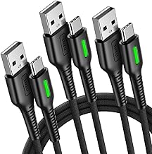 INIU USB Type C Cable【3-Pack 0.5m+2m+2m】3.1A USB-A to USB-C Fast Charging QC3.0 Compatible High-Speed Data Transfer Durable Nylon Braided with LED Light Type C type-c Compatible with iPhone 17 16 15