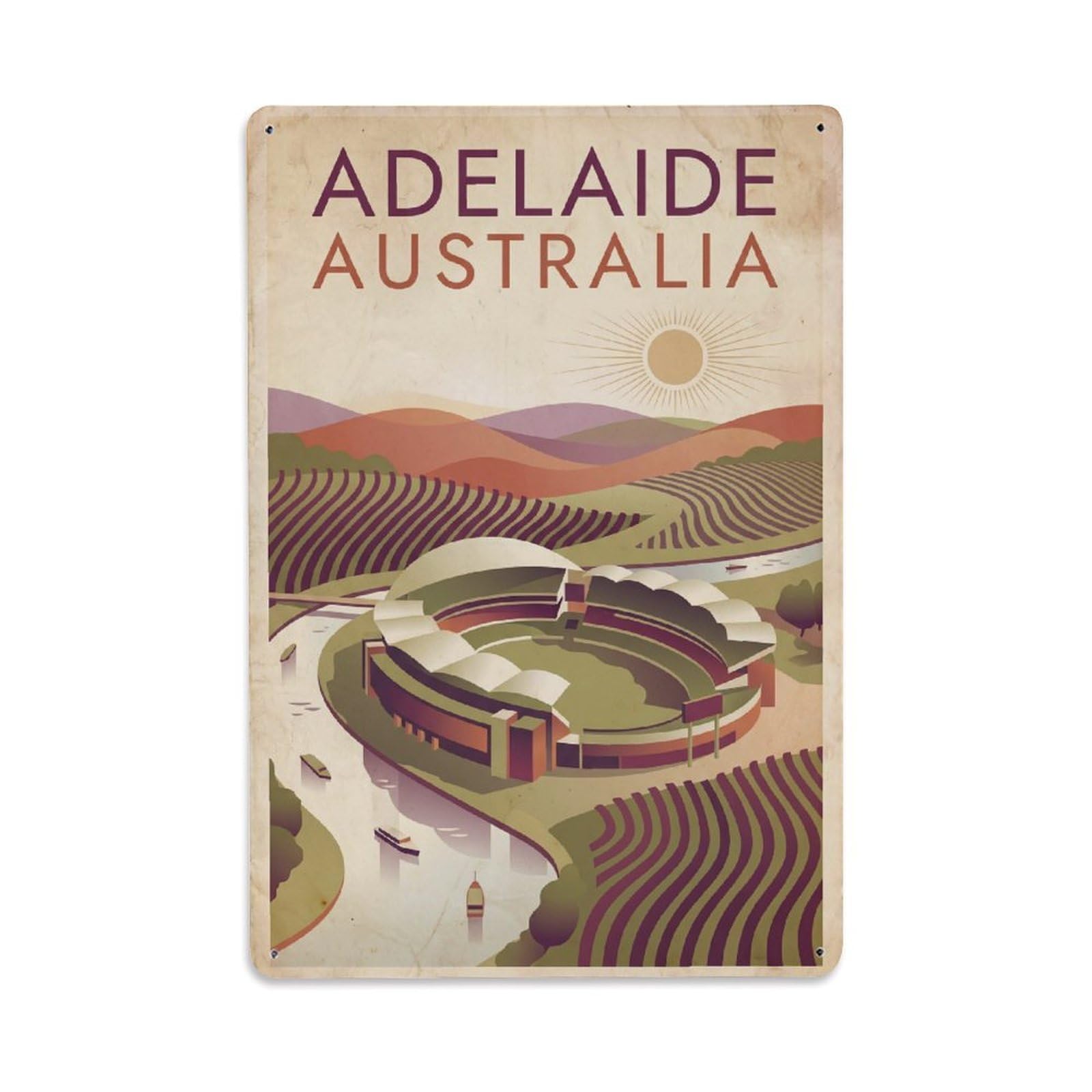 Gead 8X12inch Style Vintage Australia Adelaide Travel Metal Tin Sign
