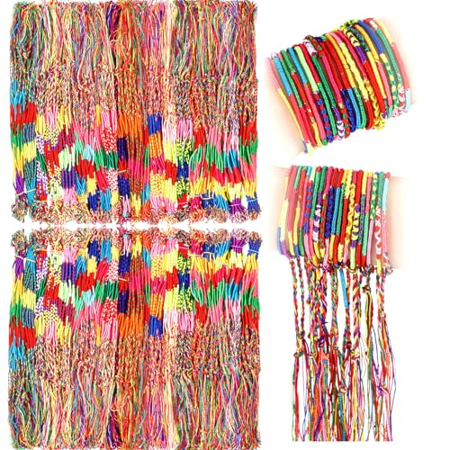 500 Pieces Friendship Bracelets Bulk Braided Friendship String Handmade String Colorful Braid Cords Strand Adjustable Bracelet for Women Wrist Anklet Wedding Birthday Christmas Gift