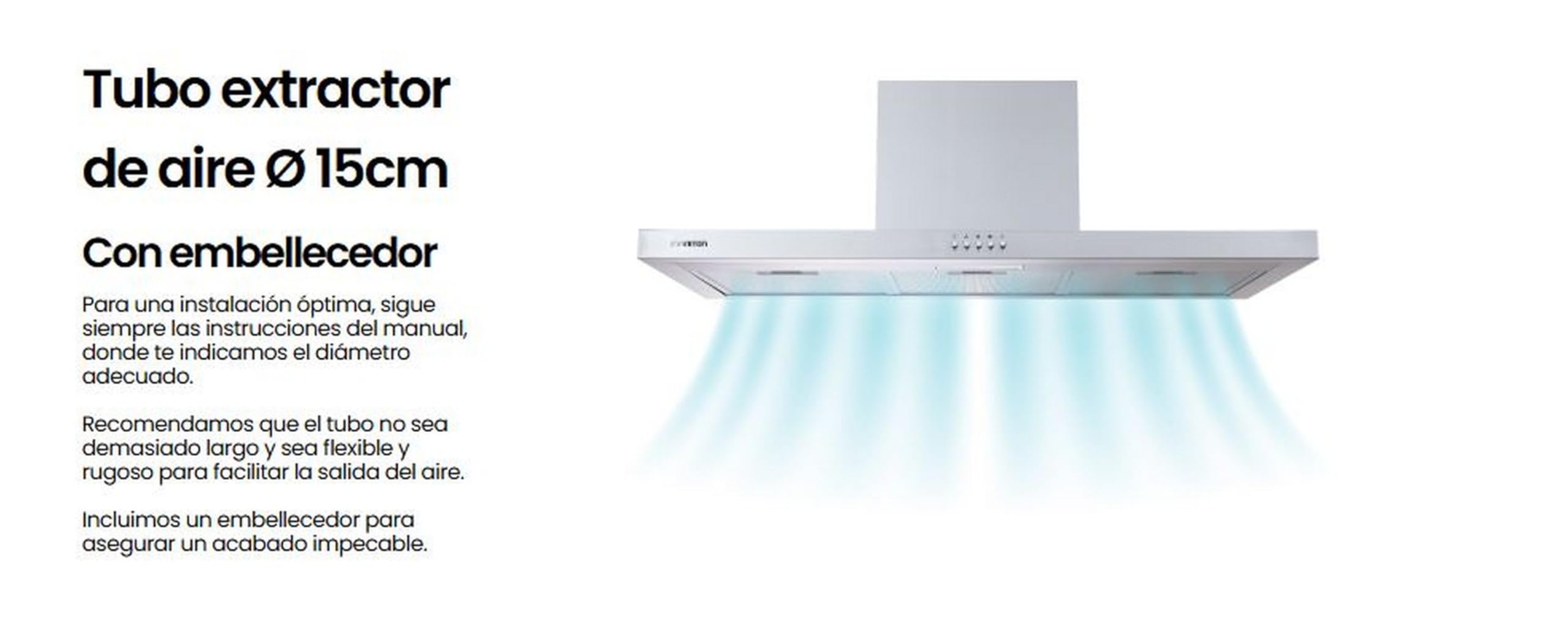 INFINITON Camapana Extractora CMPT-A95I,400 m3/h, 90 cm de Ancho, Contro Mecanico, 3 Niveles de Potencia, B, Luz Led Incorporada, Filtro de Aluminio Incluido, Inox