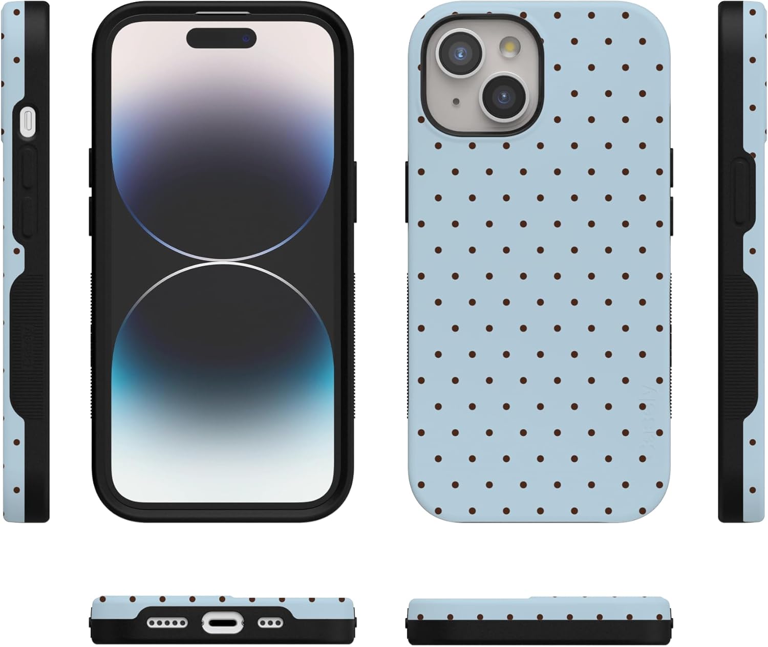 Casely iPhone 15 Case | On the Dot | Blue & Brown Polka Dot | Bold Protective Design | Compatible with MagSafe