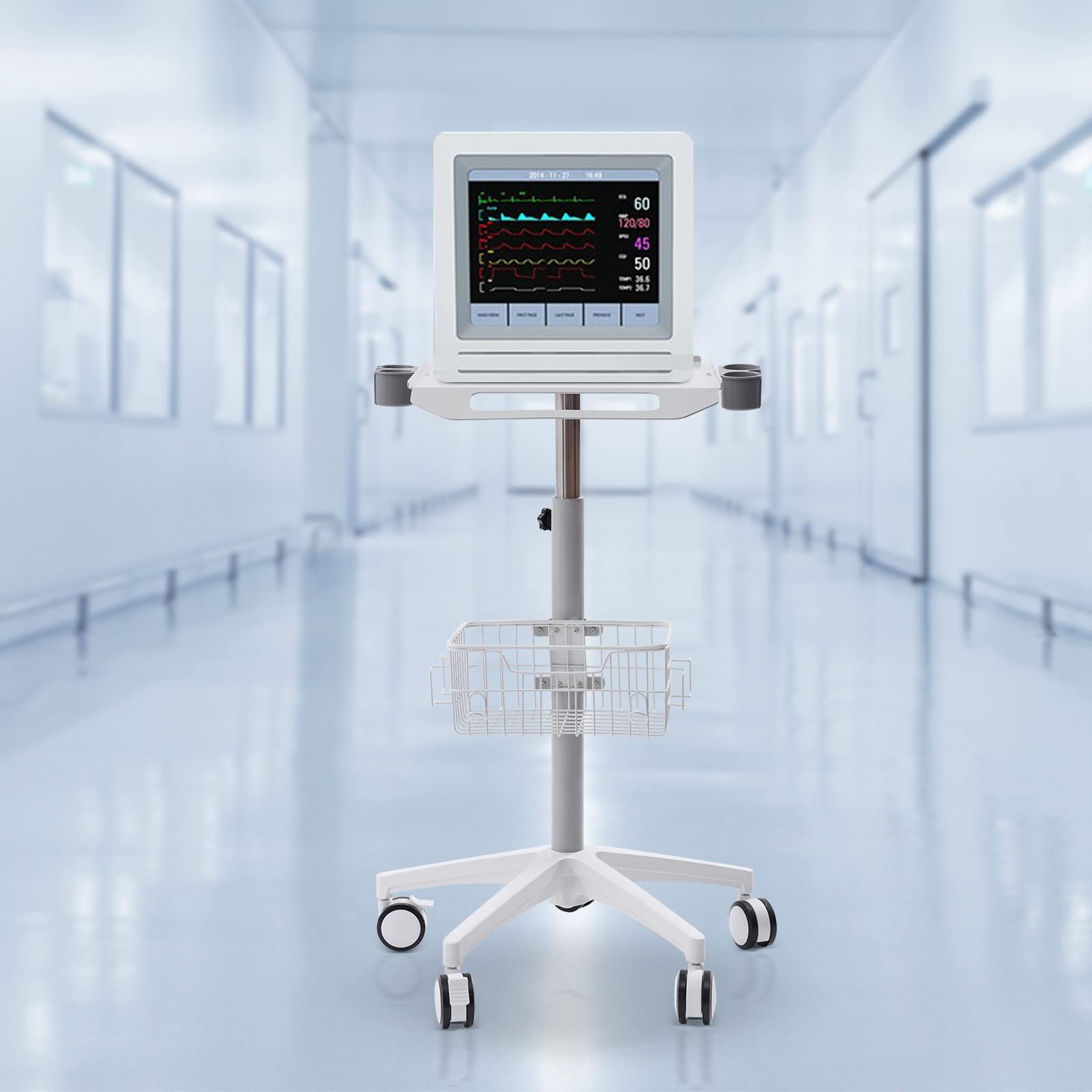 YIYIBYUS Medical Cart Mobile Trolley Cart, Instrument Trolley Cart, Rolling Medical Cart with Wheels, with 19.3 X16.9in Large Tabletop, Height Adjustable 33.46-43.71in, 55.12LBS Load Capacity, White