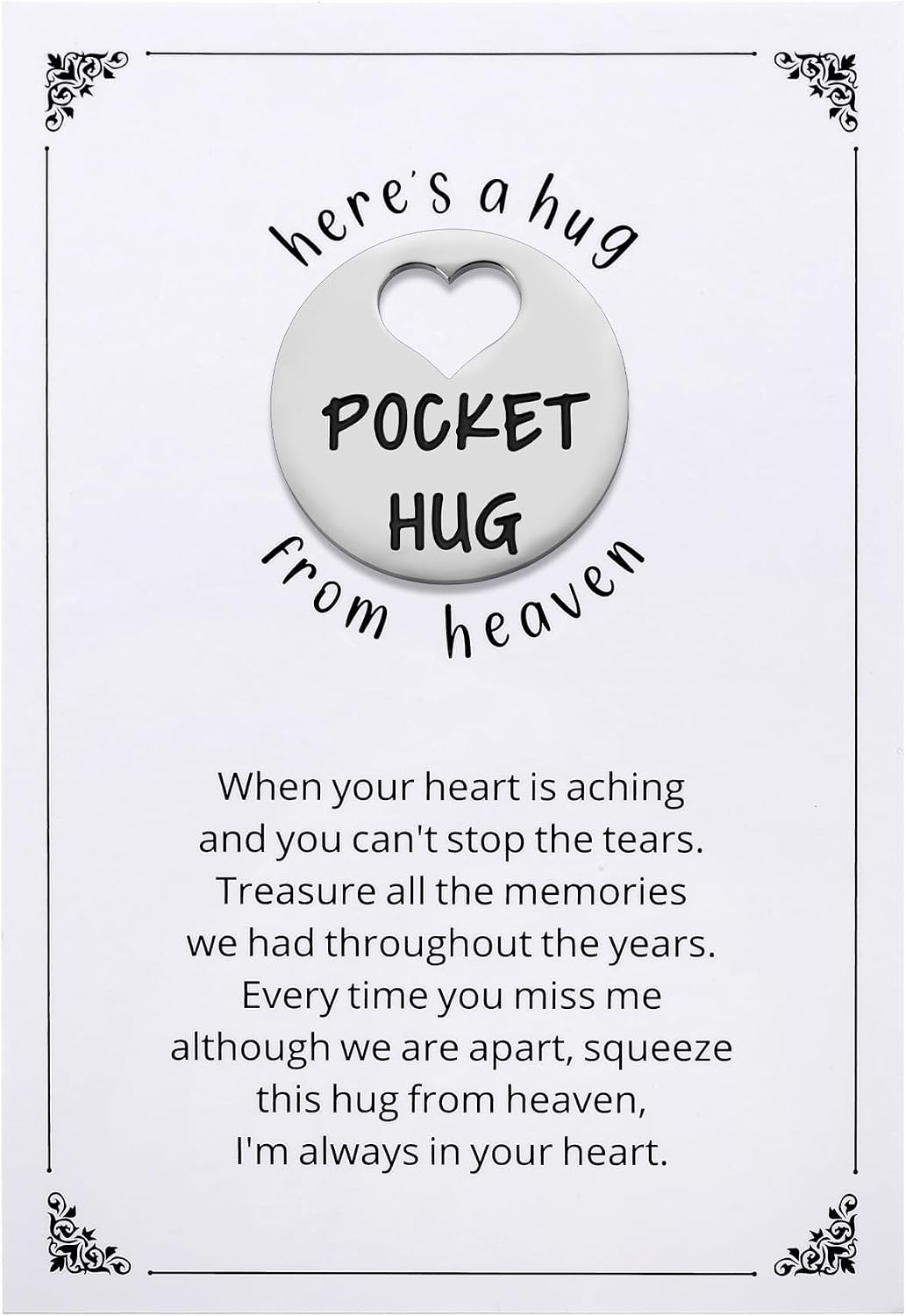 Ralukiia Pocket Hug from Heaven, Metal Engraved Token, Memorial Gift for Loss of Mom Dad Son Daughter Husband Wife Grandpa Grandma Brother Sister, Sympathy Condolence Gifts, Silver