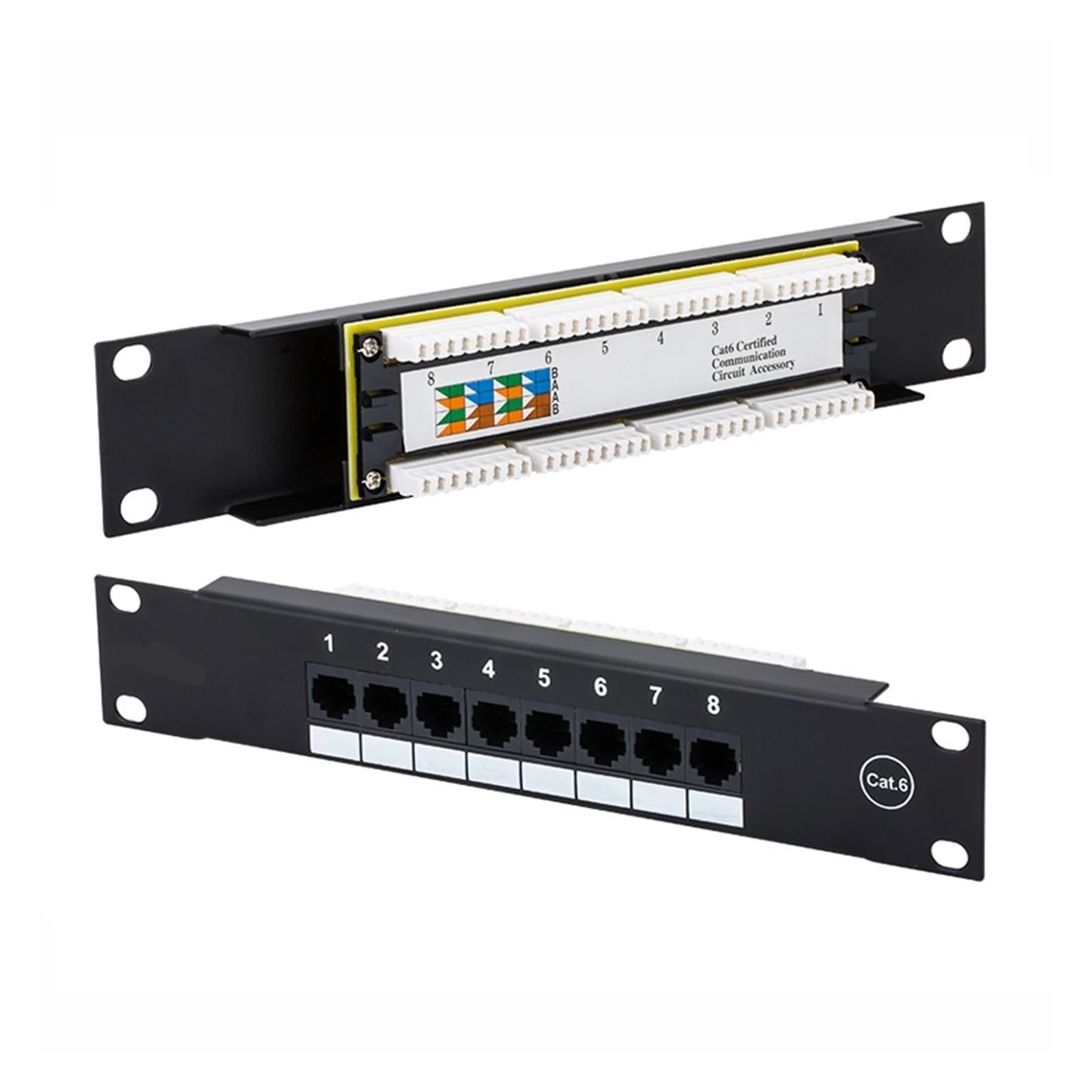 Panneau de brassage 10" 8 ports CAT5e CAT6 1U - Mini panneau de brassage 8 ports - Montage en rack 10"