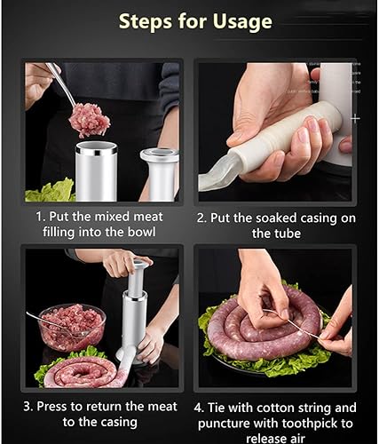 Miniatura 9 de Máquina de llenado manual de salchichas de acero inoxidable de doble uso casero embutidor de salchichas Fabricante de albóndigas Herramientas