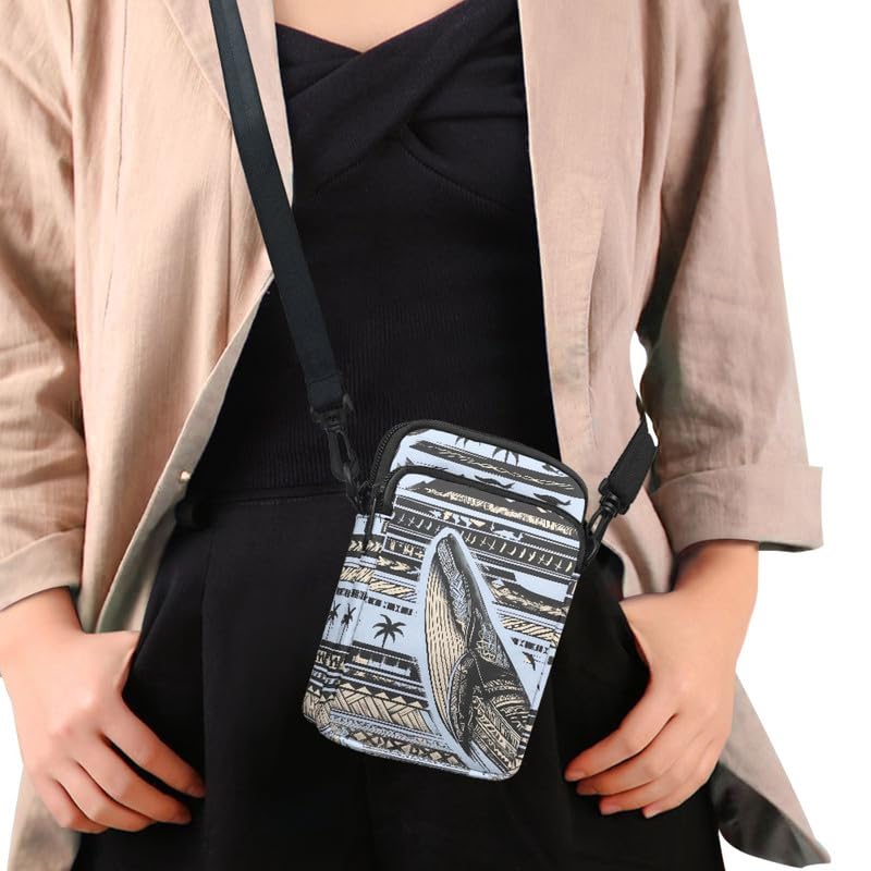Image of Hawaiian Tribal Small Crossbody Bags for Women Cell Phone Bag Purse, Sea Turtle Zipper Sling Purses Shoulder Bag