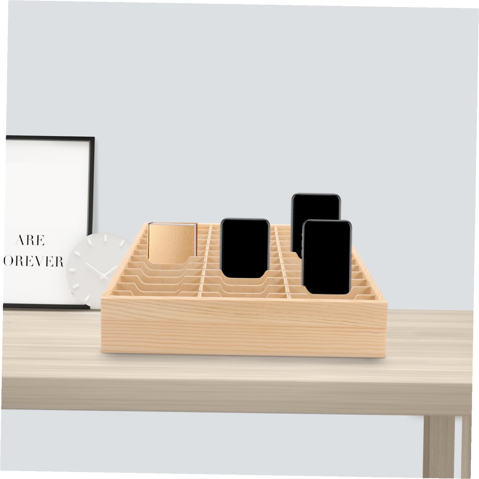 SOLUSTRE Caja Almacenamiento Teléfono Móvil de Madera con Múltiples Compartimentos Organizador de Escritorio Versátil para Oficina y Hogar Diseño Pulido y Resistente para Llaves y Objetos