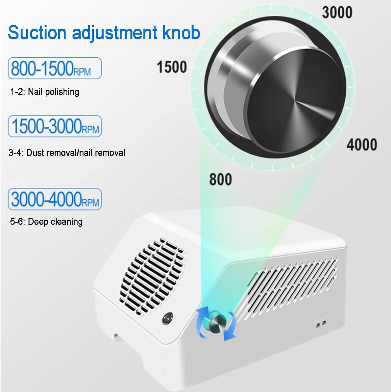 120W Nail Dust Collector, Powerful Suction Nail Dust Extractor, 800-4000rpm Speed Adjustment, High Efficiency Filtering, Low Noise, for Nail Salon