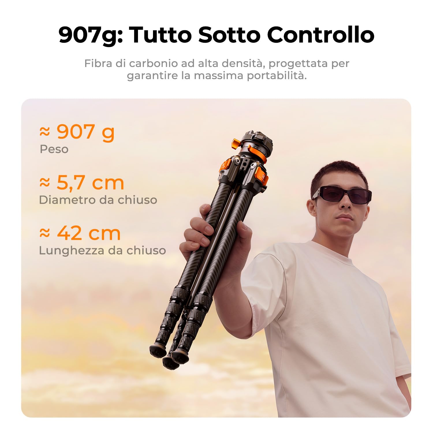 K&F CONCEPT Treppiede Fotocamera in Carbonio 153cm, Cavalletto Fotografico con Testa a Sfera e Arca Swiss, Portata 6kg, Lunghezza Piegata 42cm, Compatibile con Reflex, Mirrorless, Sony, Canon, Nikon