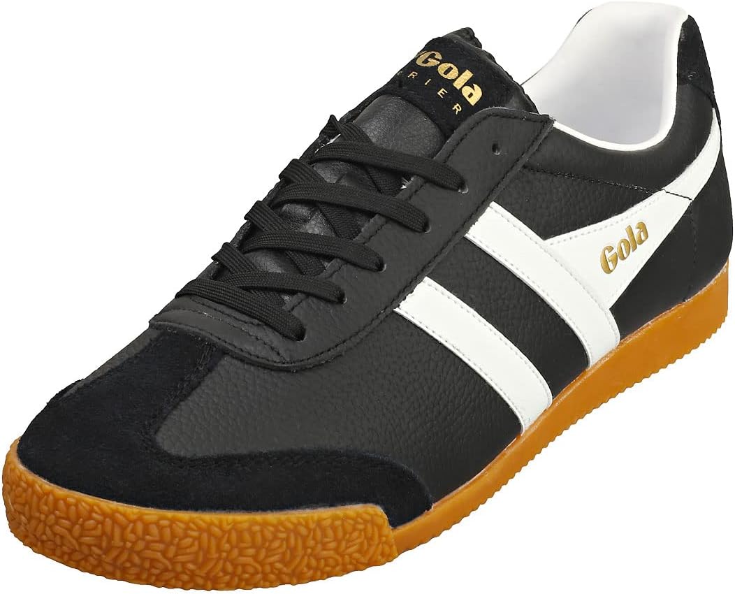 Gola Men's Harrier Leather Sneaker, Black/White/White, 11