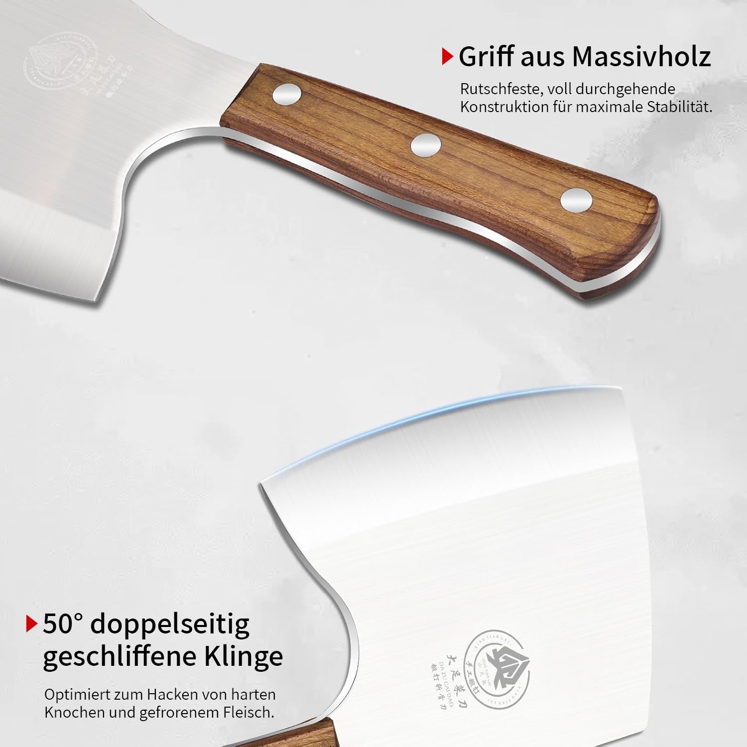 Plys Hackmesser 15cm Klinge Küchenbeil: Edelstahl Hackbeil Butcher Messer für Große Knochen und Fleisch Holzgriff
