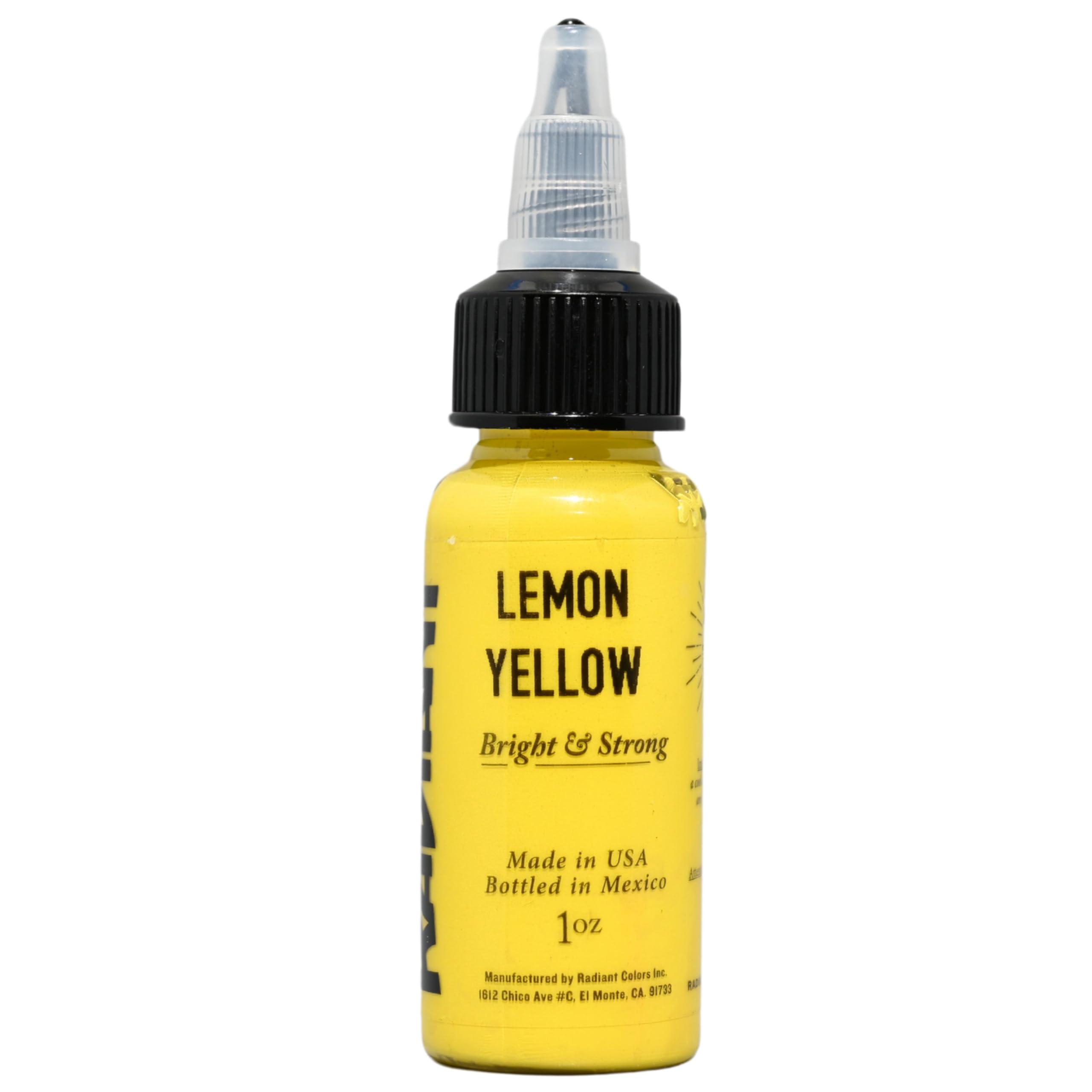 Radiant Colors - Tattoo Ink Lemon Yellow Color Tattooing and Shading Real Human Skin 1oz Bottle